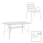 Dining table Sussie-Ensure 5pcs metal-glass in white color 120x70x70cm