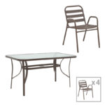 Dining table Sussie-Ensure 5pcs metal-glass in brown color 120x70x70cm