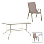 Dining table Valor-Calan set of 5 pieces metal champagne-glass 110x60x70cm