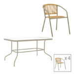 Valor-Lindaria dining set 5pcs metal in champagne and pe rattan in natural shade 110x60x70cm