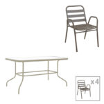 Dining table Valor-Sussie set of 5 pieces metal in champagne natural shade 110x60x70cm