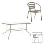 Трпезариска маса Таде-Валор 5 парчиња метал-стакло во шампањ боја 110x60x70 см