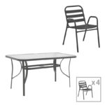 Dining set 5pcs Ensure-Sussie metal-glass dark grey 120x70x70cm