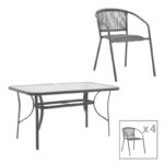 Dining set 5pcs Ensure-Lindaria metal-glass dark grey 120x70x70cm
