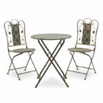 Drill dining set 3pcs in copper antique color metal