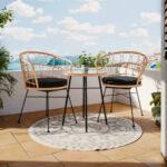Dining table Felicia-Gaus set of 3 pe rattan in natural shade-black metal Φ60x74cm - Слика 2