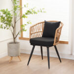 Naoki Pakoworld Armchair pe rattan -metal in Natural Finish with Black Legs/Cushion 62x60x80cm - Image 2