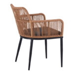Naoki Pakoworld Armchair pe rattan -metal in Natural Finish with Black Legs/Cushion 59x62.5x78cm - Слика 3