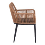 Naoki Pakoworld Armchair pe rattan -metal in Natural Finish with Black Legs/Cushion 59x62.5x78cm - Слика 4