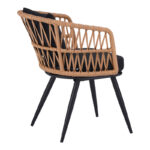 Naoki dining table set of 5 pieces glass-pe rattan in natural shade with black legs 140x80x78cm - Image 3