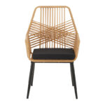 Naoki-Tanish dining set 5 pcs glass-pe rattan in natural shade with black legs 140x80x78cm - Image 3