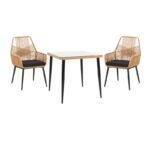 Комплет трпезариски маси Naoki-Tanish од 3 парчиња метална црна-пе природно стакло 80x80x78 см