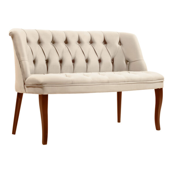 2 seater sofa Loreta velvet beige with walnut legs 118x55x78cm