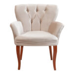 Armchair Samara velvet beige with walnut legs 54x71x79cm - Image 4
