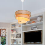Single light ceiling lamp Tazma fabric in beige shade D38x65cm - Image 2