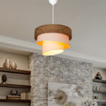 Single light ceiling lamp Tazma fabric in brown and cream shade D38x65cm - Image 2