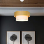 Pisco single-light ceiling lamp fabric in natural and cream shade D38x55cm - Image 2