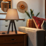 Adeck E27 table lamp in brown-beige shade Φ25x45cm - Image 2