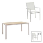 Zacreta-Nares dining table set of 5 pcs white-natural 140x80x72.5cm