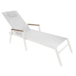 Sunbed with arms Koby aluminium white-beige textilene