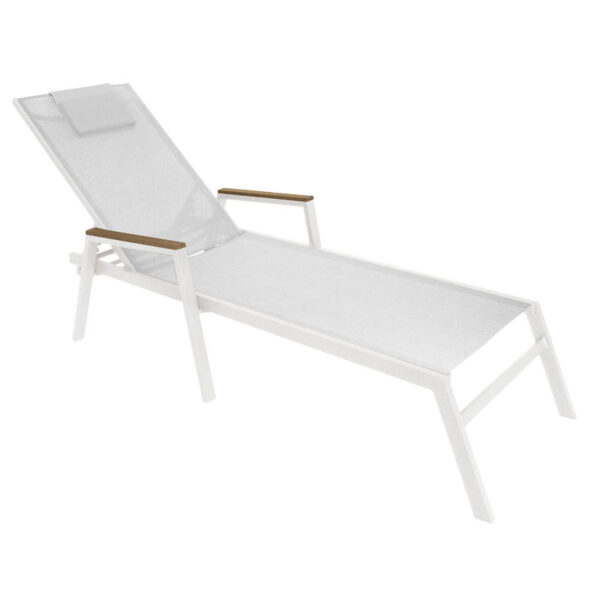 Sunbed with arms Koby aluminium white-beige textilene