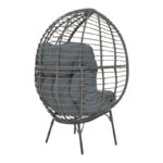 Armchair Nestie wicker rattan grey-metal grey legs-grey cushion 102x80x155cm - Image 2