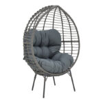 Armchair Nestie wicker rattan grey-metal grey legs-grey cushion 102x80x155cm