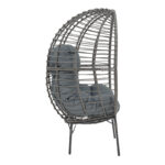 Armchair Nestie wicker rattan grey-metal grey legs-grey cushion 102x80x155cm - Image 3