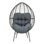 Armchair Nestie wicker rattan grey-metal grey legs-grey cushion 102x80x155cm - Image 4