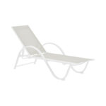 Lounger with arms Attain white aluminum and textilene in beige color 200x62x35cm