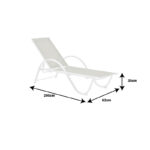 Lounger with arms Attain white aluminum and textilene in beige color 200x62x35cm - Image 4