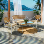 Lounge Bonanza set 4pcs beige rattan-aluminium white - Слика 2