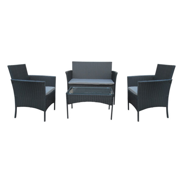 Garden lounge Calmness set 4pcs rattan black-fabric grey