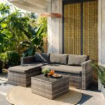 Garden lounge Enthusiasm set 2pcs rattan dark grey-fabric dark grey - Image 2