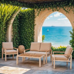 Garden lounge Fashionable set 4pcs beige fabric-white aluminium - Image 2