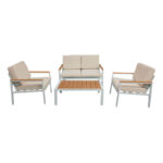 Garden lounge Fashionable set 4pcs beige fabric-white aluminium