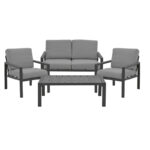 Fashionable living room set of 4 pieces fabric in gray shade and aluminum in anthracite shade