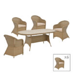 Трпезариски сет Hadrian-Keir сет од 7 кафеави ратан-беж текстилен-кафеави алуминиум 180x90x72 см