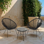 Set Acapulco set of 3 black metal-black rattan-glass D50X50cm - Слика 2