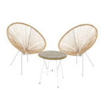 Dinning set Acapulco II set of 3 white metal-natural rattan-glass D50X50cm