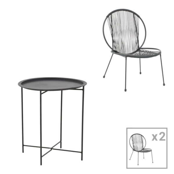 Set Dapper-Caius set of 3 black metal-black pe D46x52cm