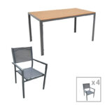 Nares-Moly dining table set of 5 anthracite aluminum and natural plywood 140x80x72.5cm