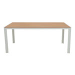 Dining table Zacreta-Nares set of 7 white aluminum and plywood in natural color 180x90x72.5cm - Image 2