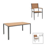Dining table Nares-Vitality A set of 5 anthracite aluminum and plywood in natural color 140x80x72.5cm