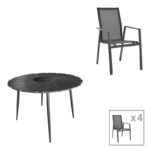 Pinap-Dashiell dining table set of 5 pcs black aluminum and plywood in black shade Φ110x74cm