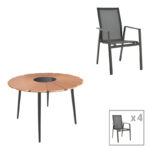 Комплет трпезариски маси Pinap-Dashiell од 5 парчиња црн алуминиум и иверица во природна нијанса Φ110x74 см