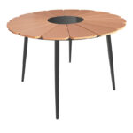 Pinap-Dashiell dining table set of 5 pcs black aluminum and plywood in natural shade Φ110x74cm - Image 5