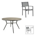 Комплет трпезариски маси Appa-Moly од 5 парчиња алуминиум и иверица во антрацит боја Φ120x74 см