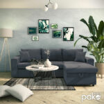 Corner sofa-bed reversible Lilian fabric anthracite 225x148x81cm - Image 2