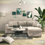 Corner sofa-bed reversible Lilian fabric beige 225x148x81cm - Image 2